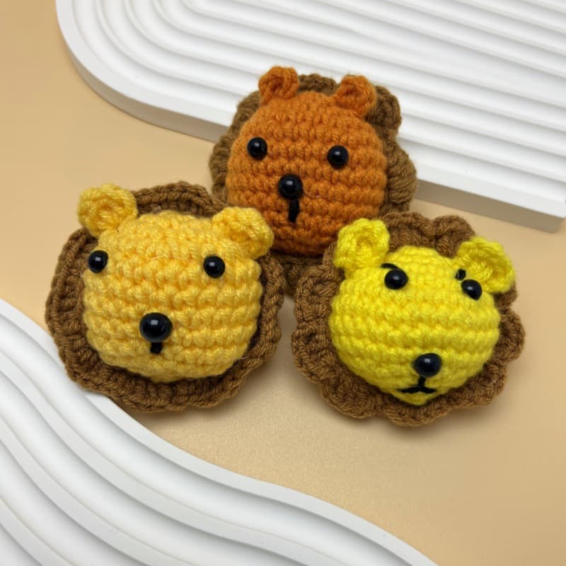 Cross-border Finished Crochet Plush Cartoon Lion Head Keychain DIY Accessories Children's Day Small Gift Ornament Wholesale