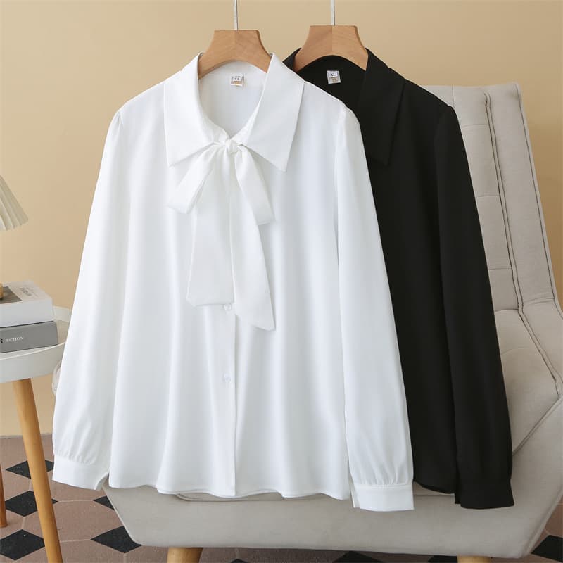 2026 Spring Plus Size Women's Long Sleeve Bow Collar Cardigan Top Simple Fashion Shirt for Plus Size Women 545