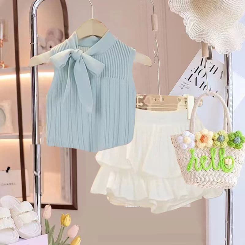 Girls Summer Two-piece Suit 2025 New Style Children's Baby Ice Silk Vest Sleeveless Children's Skirt