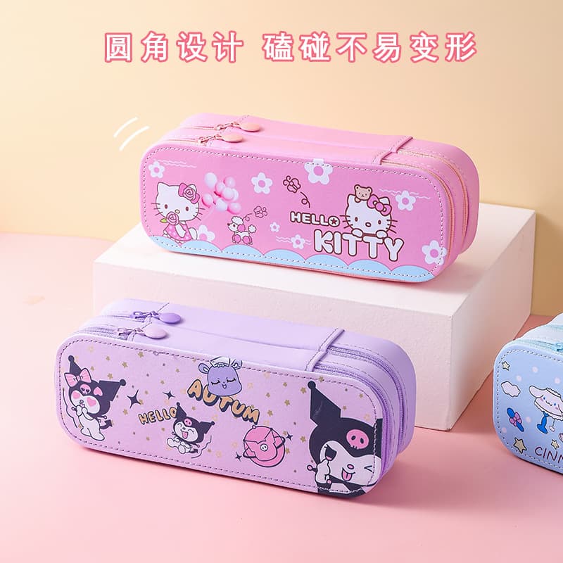 Double-Layer Large Capacity Pencil Case Pencil Box Kuromi Cinnamoroll My Melody Boys Girls Cartoon Stationery Box Storage Box