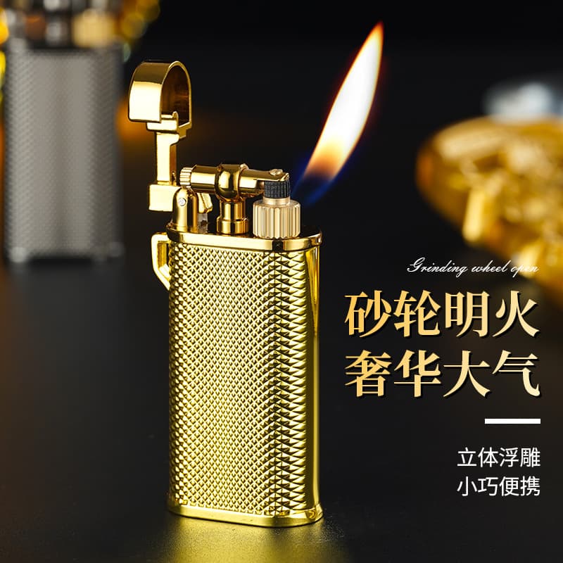 Mini Metal Refillable Lighter with Grinding Wheel, Slanted Flame, Vintage Retro Design, Internet Celebrity Style