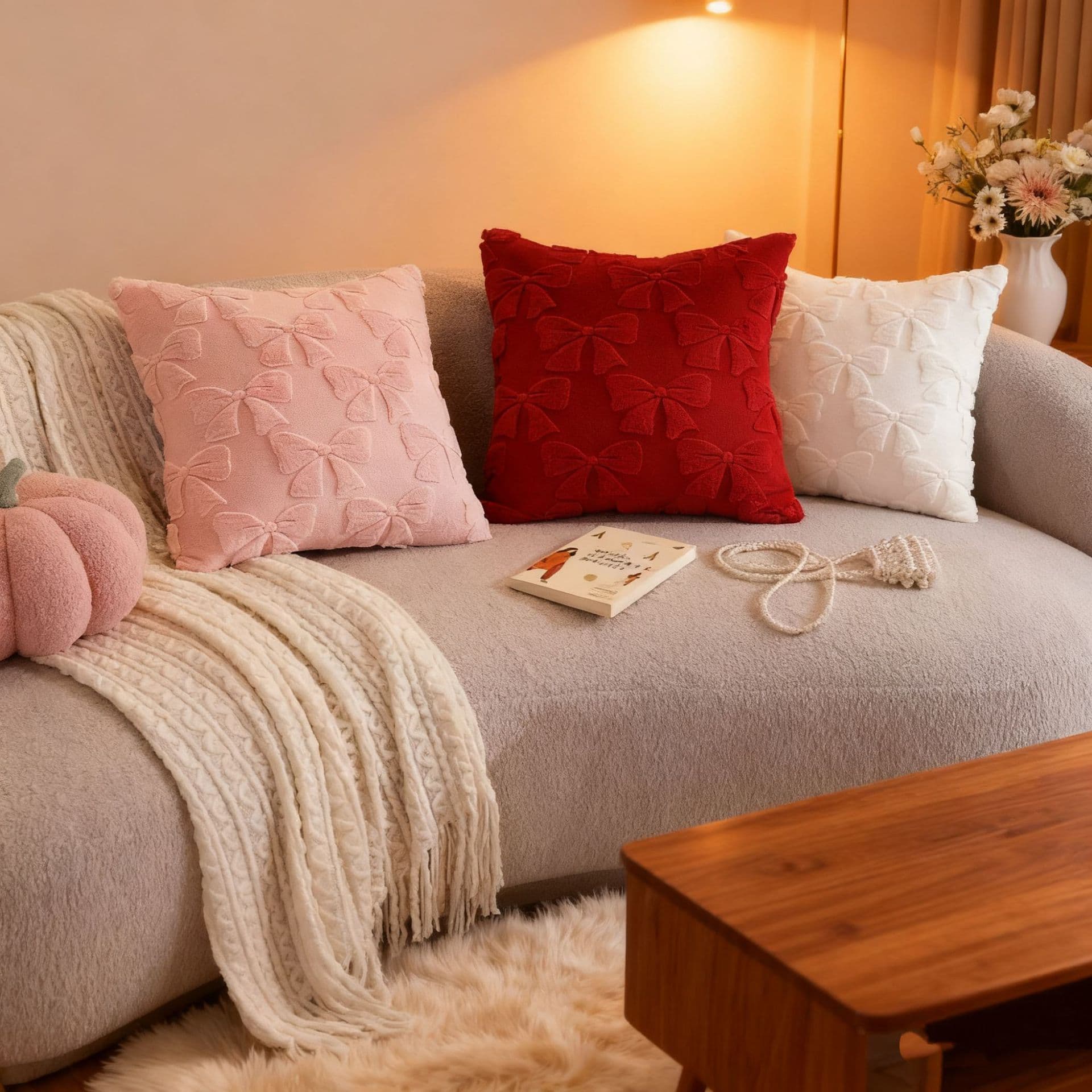 New Bow Knot Pillow Cover Decorative Cushion Cover for Valentine's Day Sofa Living Room Amazon Hot Selling