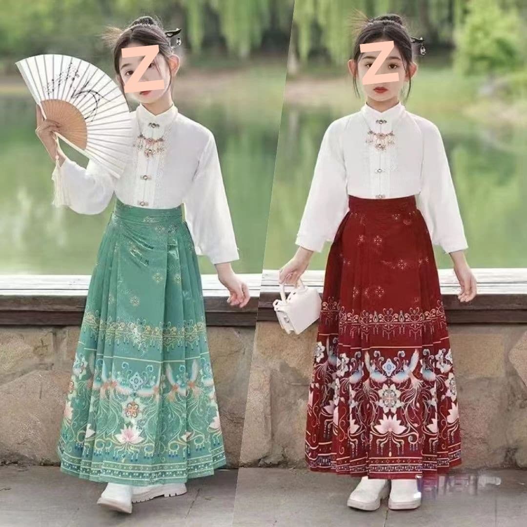Hanfu Girls Horse-Face Skirt Set Spring Summer New Ming Dynasty Chinese Style Ancient Costume Children Ancient Tang Suit Qipao