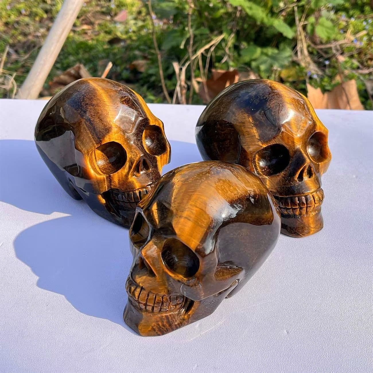 Natural Crystal Raw Stone Polished Yellow Tiger Eye Skull Model with Cat's Eye Effect Small Statue Home Decoration Ornament Wholesale