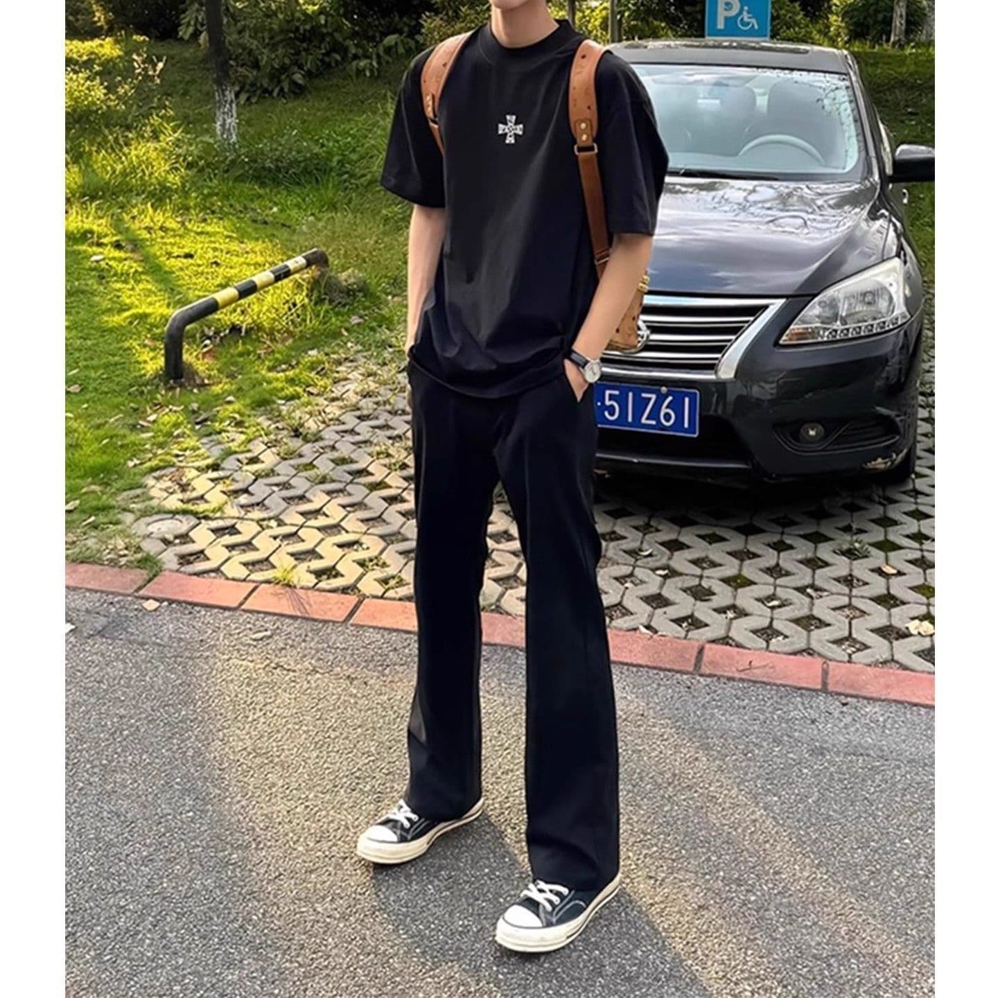 Spring/Summer Cleanfit Curved Flare Jeans Black Slimming High-Waisted Streetwear American Style Men's Jeans