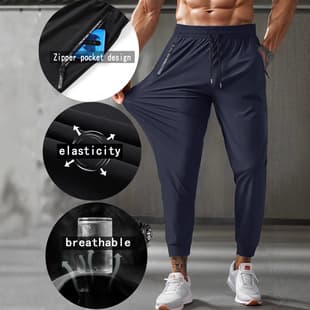 Men's Summer Nylon Ice Silk Pants, Thin Breathable Plus Size Casual Stretch Long Pants, Flat Hem Quick-Dry Pants