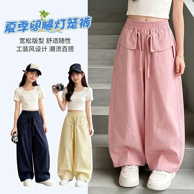 Pipi Curtain 2026 Girls Summer Cotton Cargo Pants Big Kids Curved Pants Fashion Casual Pants Kids Mosquito Pants