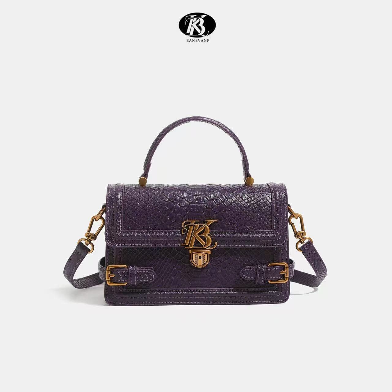 KB Bani Princess 2025 Autumn/Winter New Purple Lock Clasp Handheld Small Square Bag for Women, Crossbody Bag for Export and Fashion