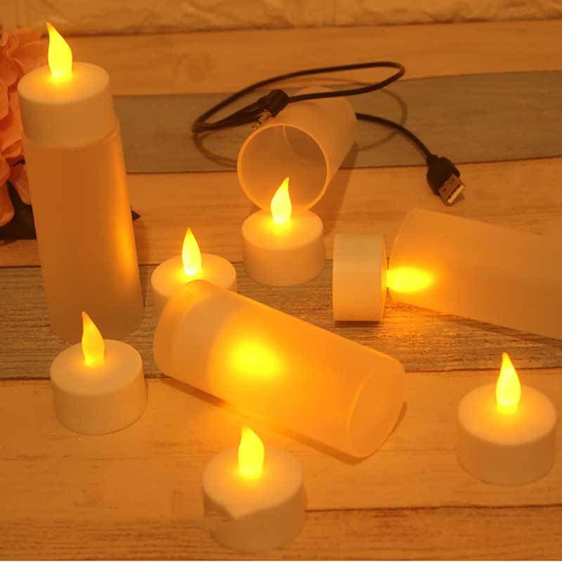 Single USB Rechargeable Electronic Candle Light, Romantic Wedding LED Glowing Yellow Flickering Candle Light