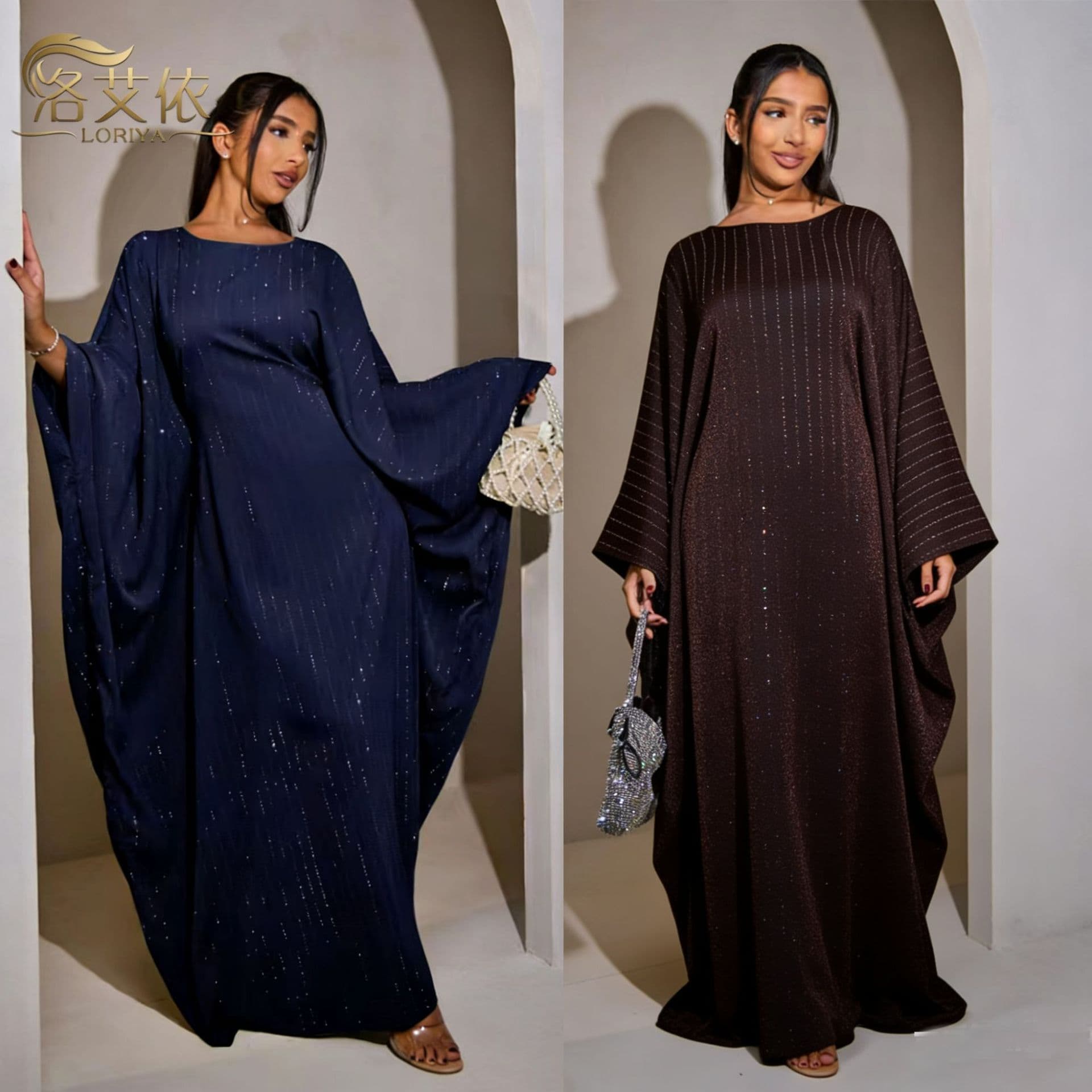 Rhinestone Plus Size Batwing Sleeve Maxi Dress LR998