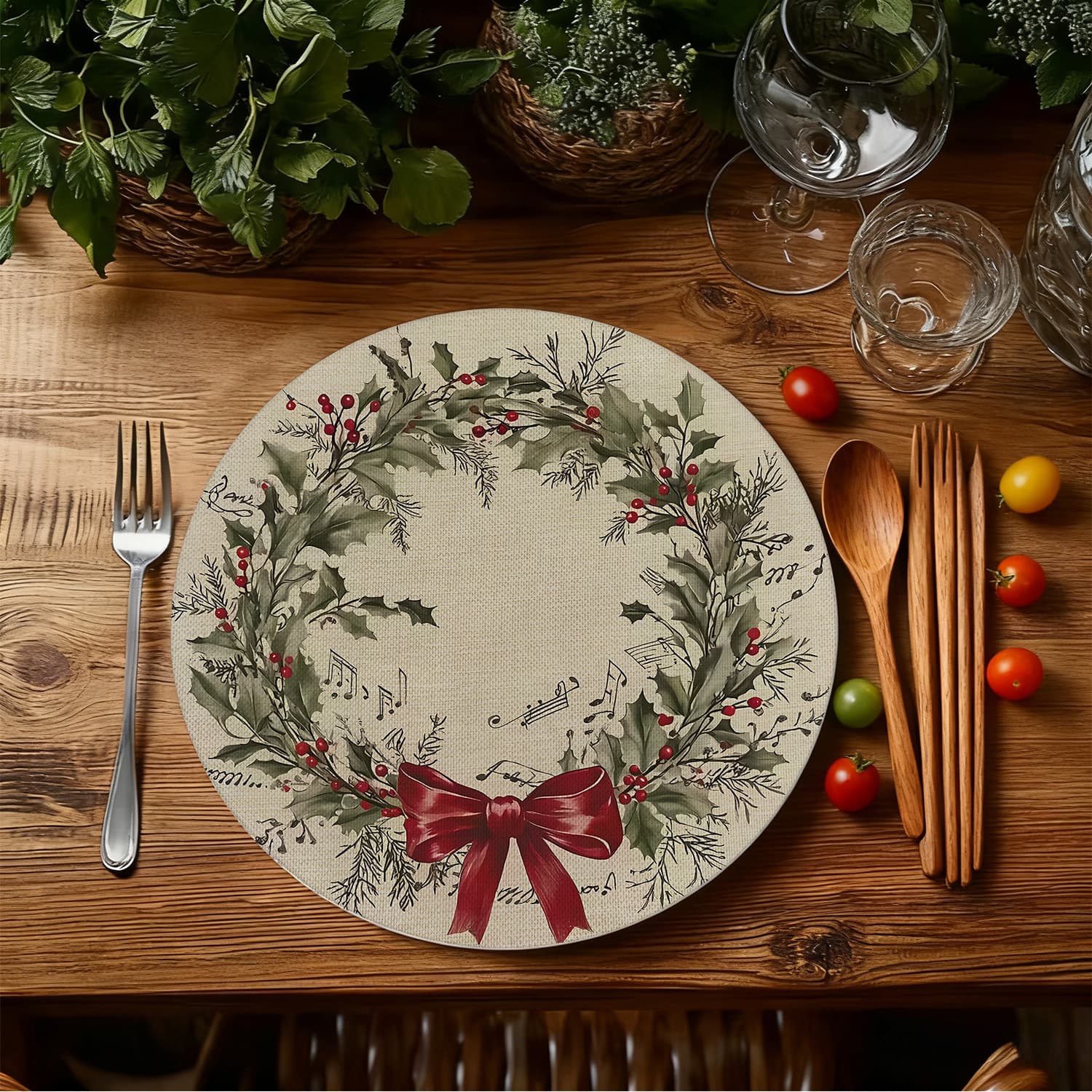 Hot-selling Cross-border Christmas Placemats Round Merry Christmas Table New Year Napkin Cloth Heat-insulating Table Mat Atmosphere Gift