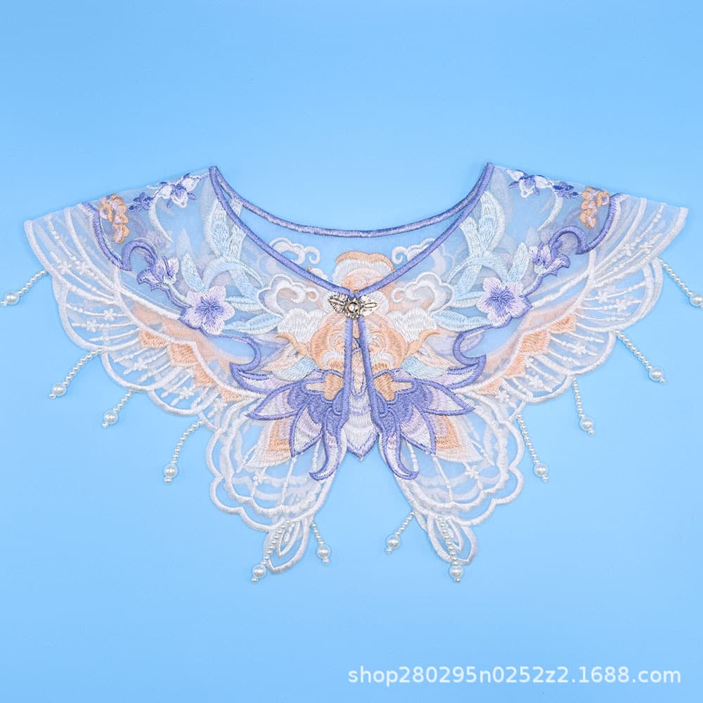 Embroidered Button-Button Cloud Collar Butterfly Shape with Beads Fake Collar Children's Clothing Accessories Hanfu Cloud Collar