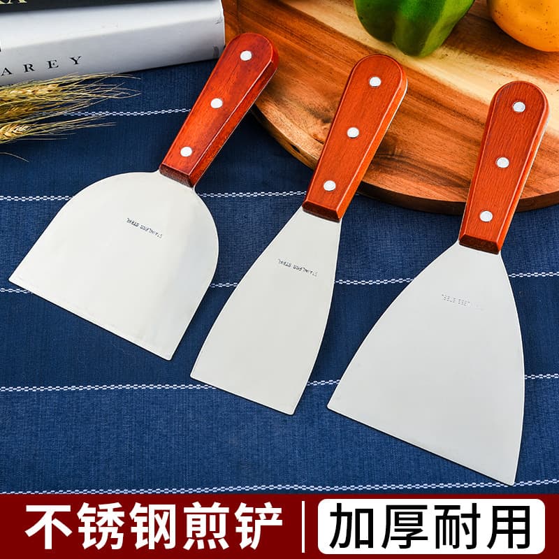 Stainless Steel BBQ Spatula with Wooden Handle, Ice Cream Yogurt Spatula, Pancake Steak Teppanyaki Turner, Cooking Tool
