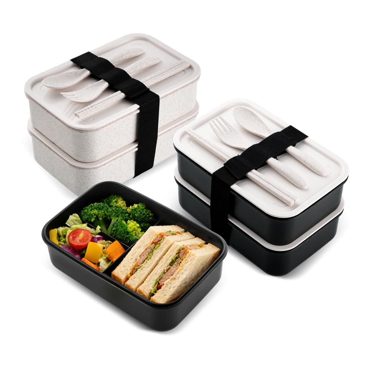 Cross-border Portable Double-Layer Lunch Box, Large Capacity Thermal Lunch Box for Office Workers, Students, Gridded Bento Box for Outdoor Picnic