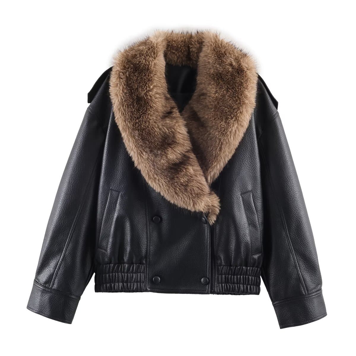 PB&ZA cross-border supply 2025 winter new European and American style detachable collar imitation leather jacket 4341853