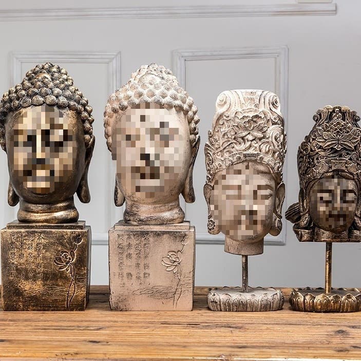 Creative New Chinese Zen Buddha Head Decoration, Thai Style, for Entryway, TV Cabinet, Office, SPA, Tattoo Shop