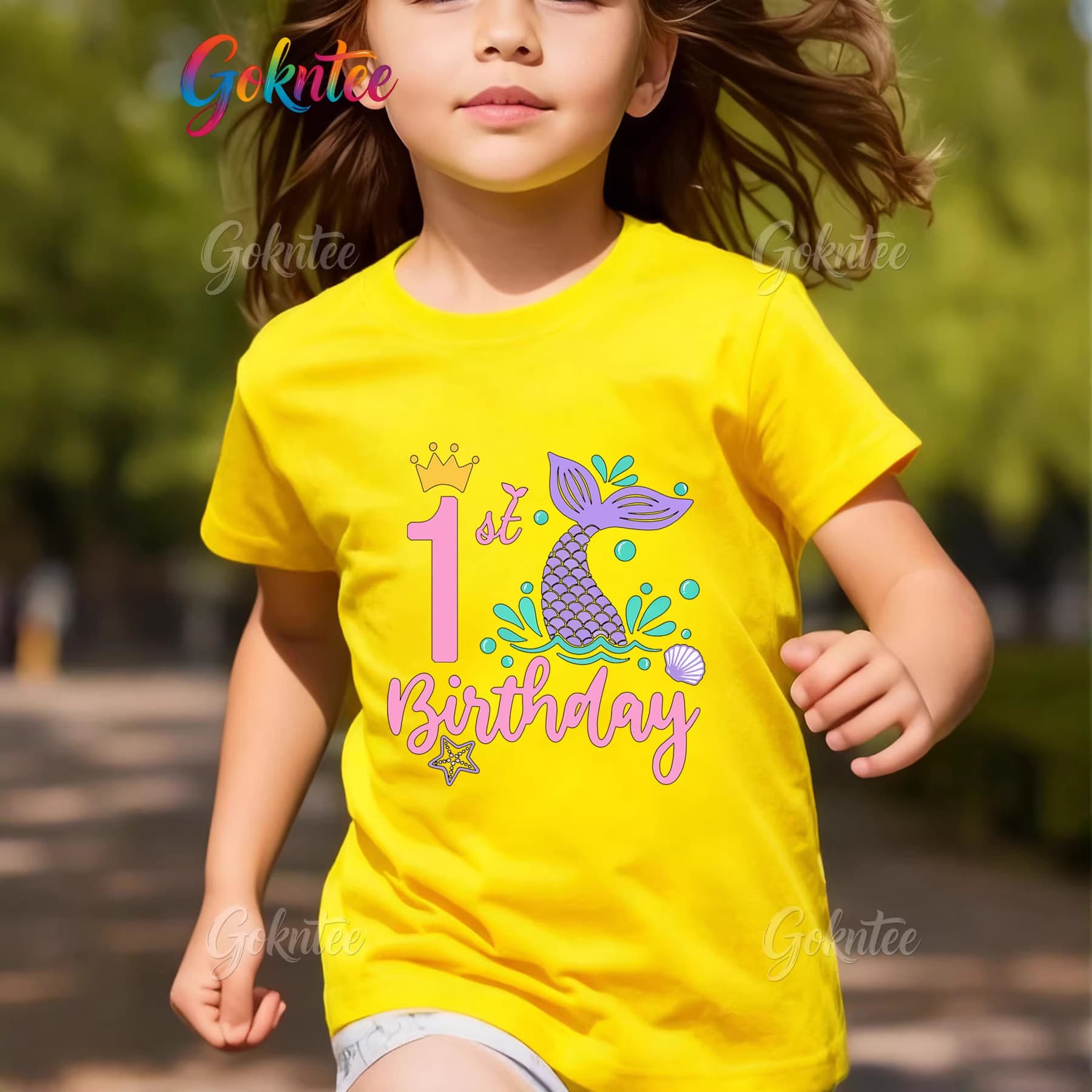 Cross-border Supply Girls Birthday Baby First Birthday Commemorative T-Shirt Cartoon Mermaid Crown Pure Cotton Breathable Short Sleeve