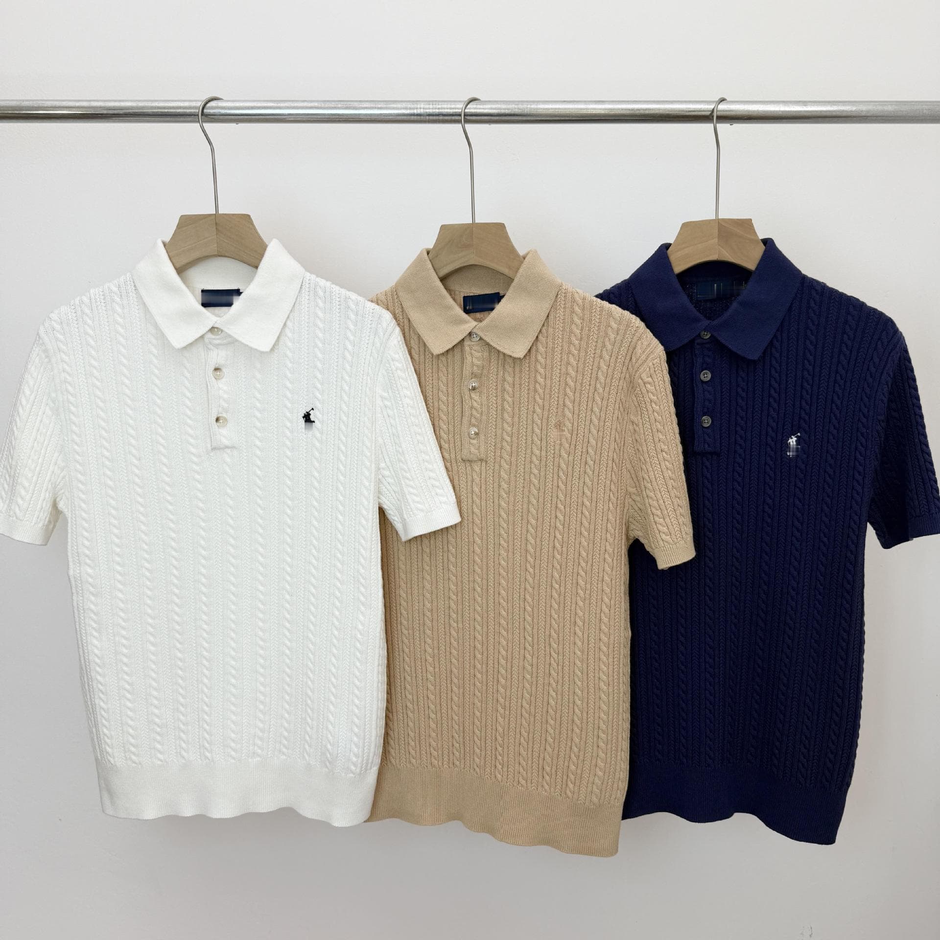 Scannable/High Quality RL26 Spring/Summer Men's Polo 3-Button Cable Knit Embroidered Pure Cotton Knit Short Sleeve Casual