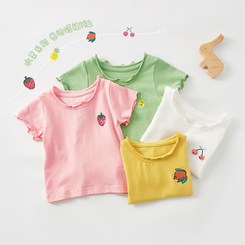 Baby Short Sleeve T-Shirt Summer Infant Boys Girls Pure Color Clothes Round Neck Cotton Casual Top for Six Months and Above