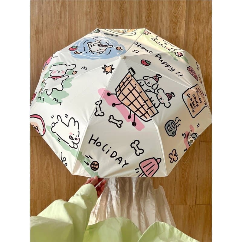 Line Puppy Umbrella for Girls, High Aesthetic Student School Automatic Folding Sun and Rain Portable Umbrella with Free Shipping