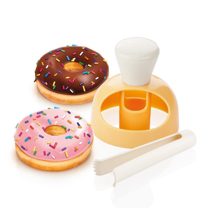 American Large Donut Mold with Dipping Pliers Baking Tool Press Cookie Mold Plastic Hollow Bread E18