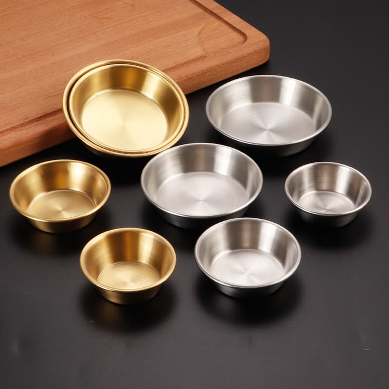 Korean Style 304 Stainless Steel Round Sauce Dish For Outdoor Barbecue Restaurant Pickled Vegetable Plate Western Dining Flavor