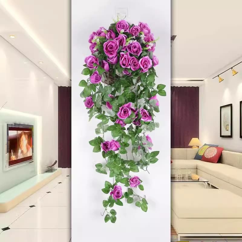Rose wall hanging flower vine living room wall decoration blocking plastic hanging basket floral creative hanging plant daisy