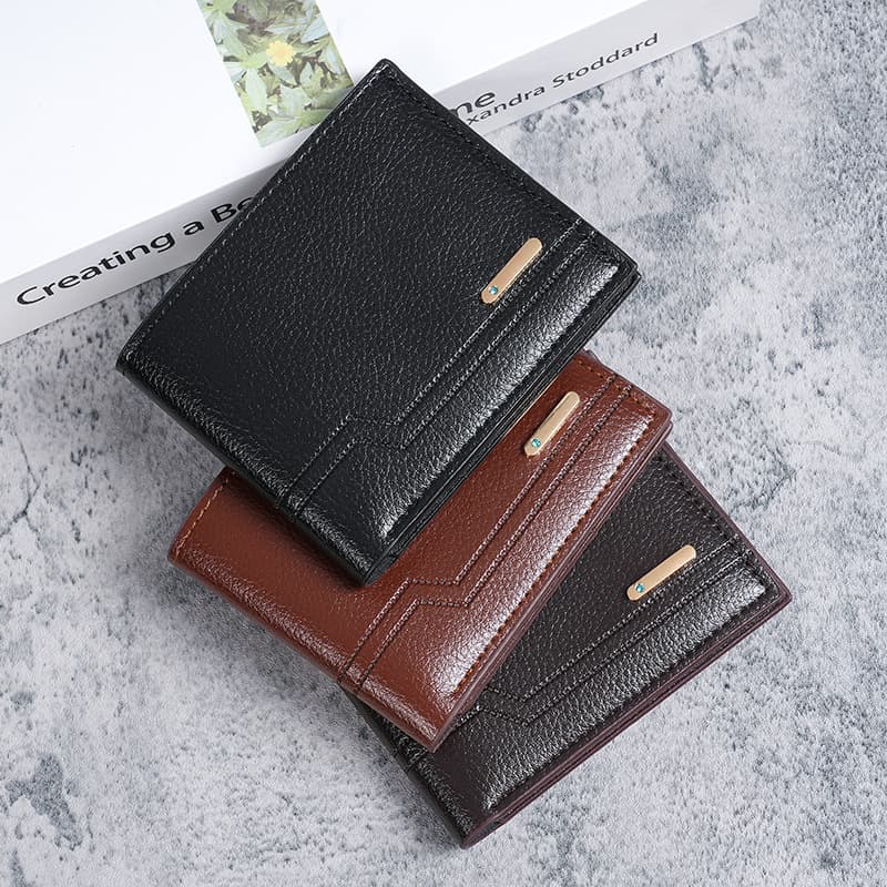 Men's Short Wallet Fashion Casual Soft Leather Large Capacity Multi-Card Slot Litchi Pattern Wallet Daily Match PU Material