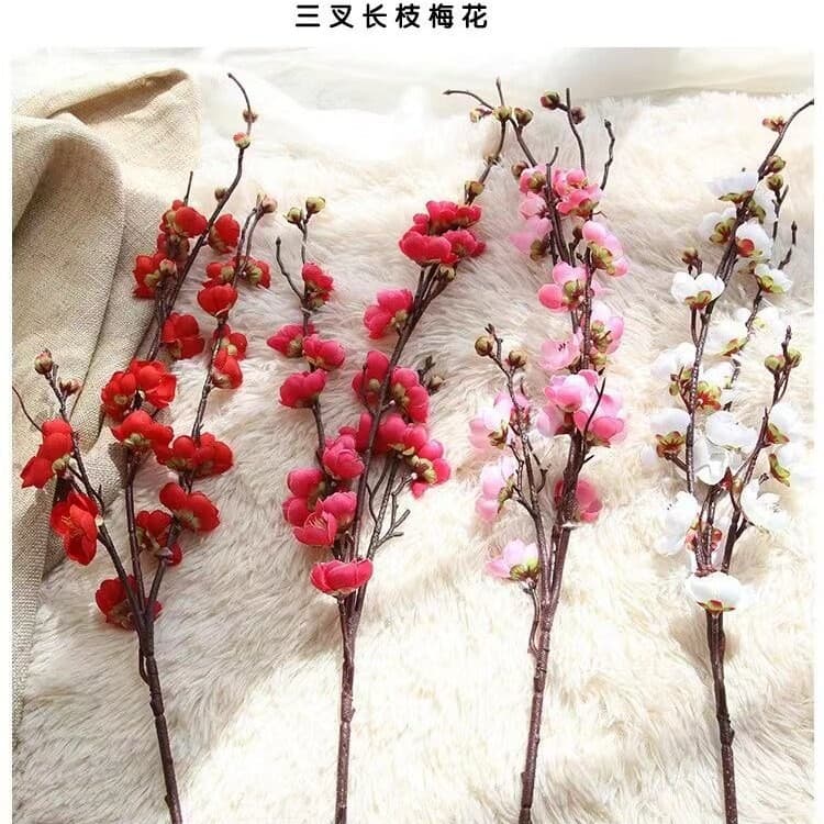 Simulated peach blossom peach tree ornaments plum blossom branches New Year's decoration flower arrangement Chinese art fake plum blossom set