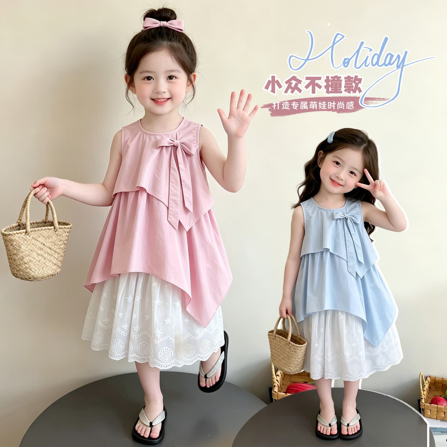 Girls' Dress 2026 New Style Korean Fashion Toddler Cotton Lace Dress Summer Clothing for Little Girls