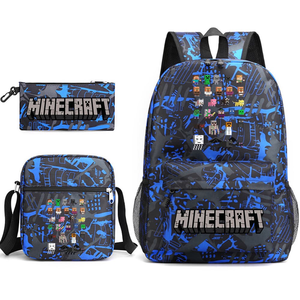 Cross-border minecraft schoolbag game peripheral student large-capacity printed three-piece schoolbag set for men