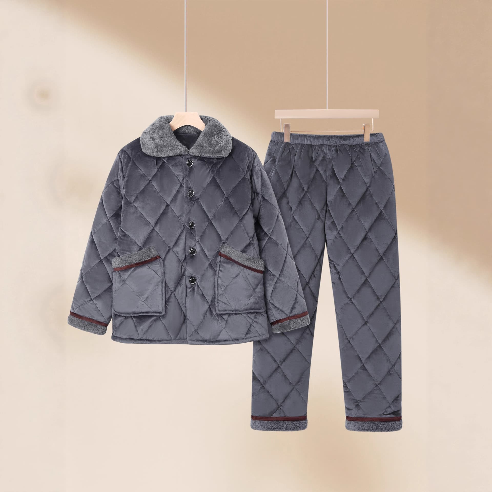 2025 Winter Middle-Aged and Elderly Homewear Fleece-Lined Thickened Thermal Skin-Friendly Comfortable Pajamas Long Sleeve Pantsuit