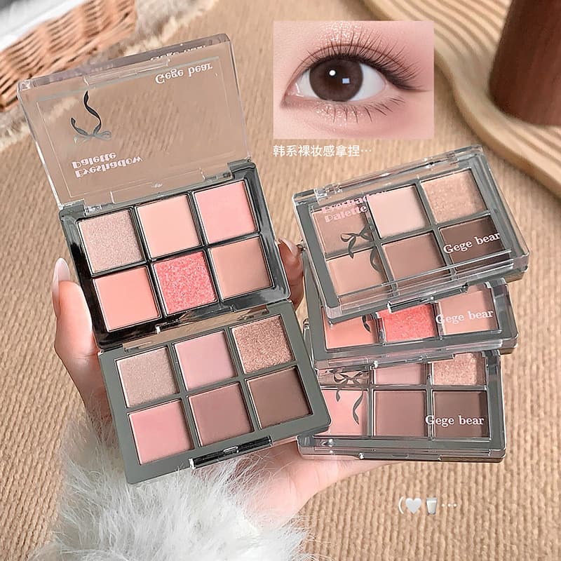Cross-border Gege bear Pink Cherry Shimmer Six-Color Eyeshadow Palette Matte Shimmer Beginner Blush Contour Natural Look Dropshipping