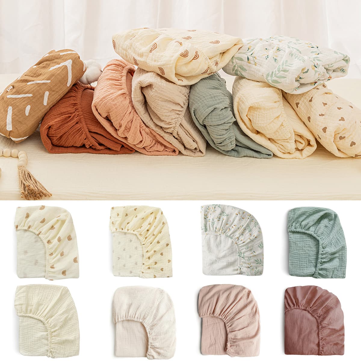 INS Amazon cross-border best-selling baby cotton crepe sheet, soft and breathable, suitable for standard baby beds.