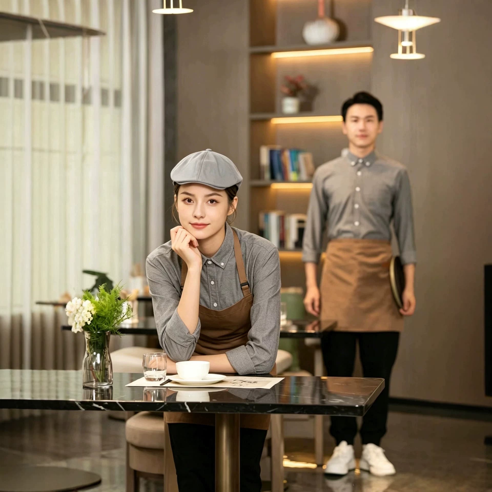 Bakery Milk Tea Shop Server Oxford Shirt Uniform for Fast Food, Chinese Cuisine, Hotpot Restaurant Workwear
