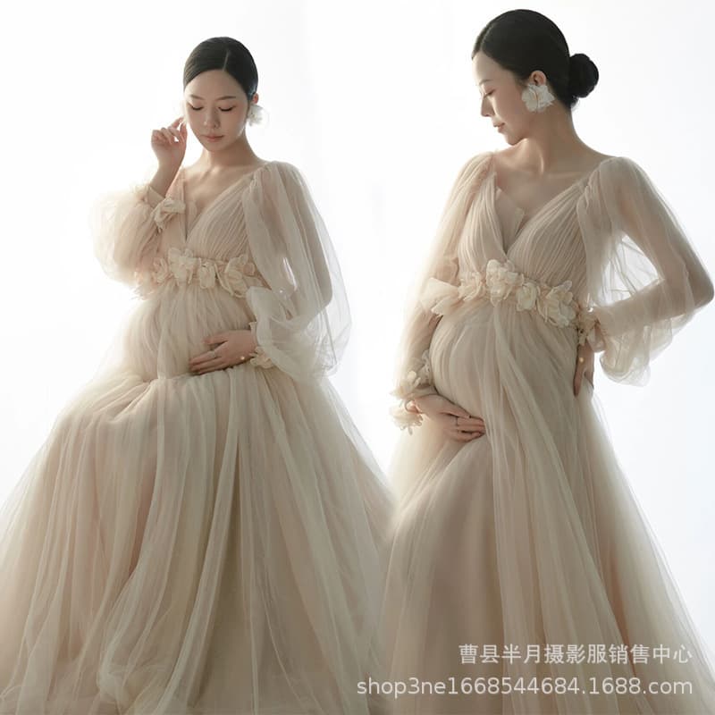 New maternity photography theme dress for studio, elegant and fresh style for private maternity photoshoot