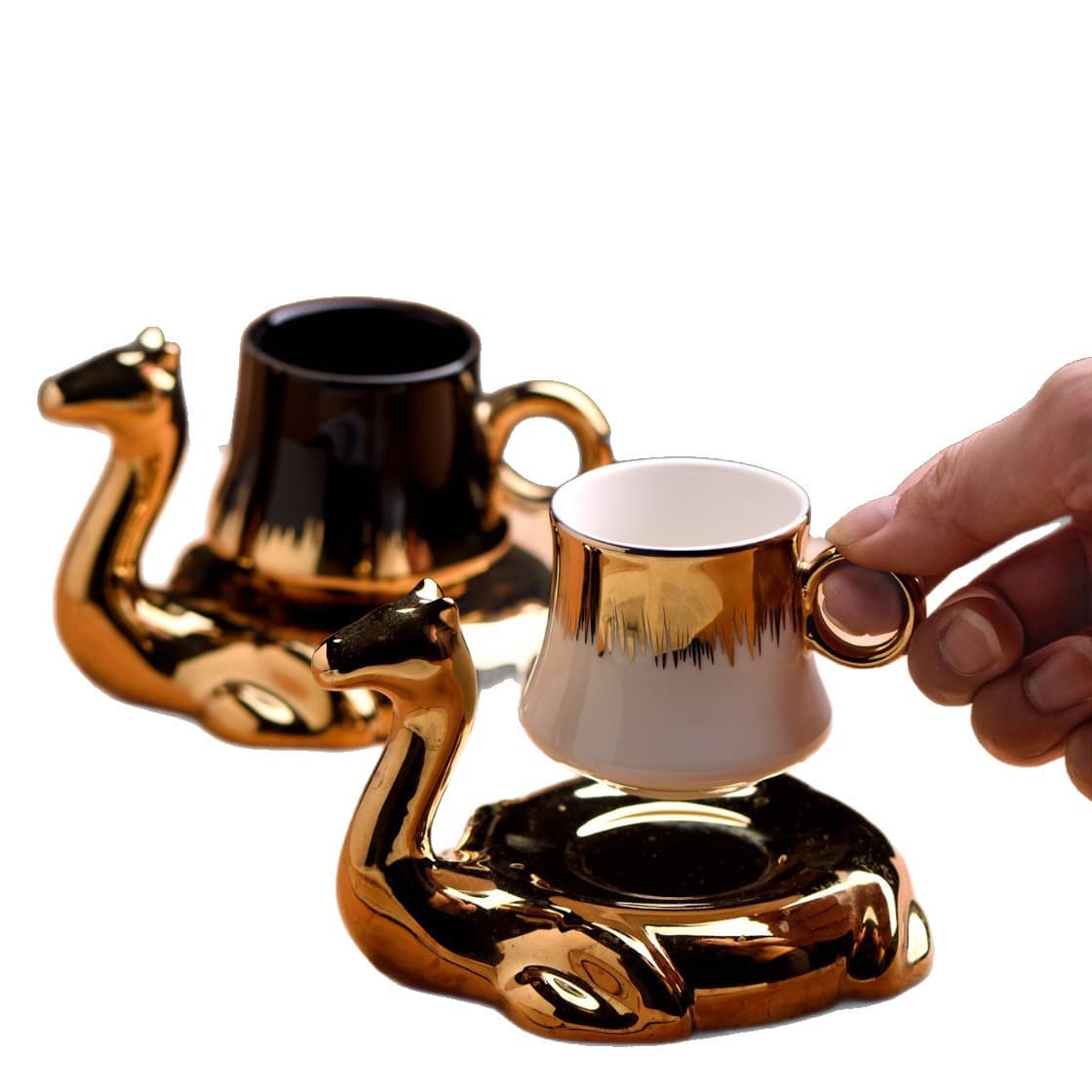 Electroplated Luxury Afternoon Tea Set, Vintage Camel Gold-Plated Cup and Saucer, Premium Drinking Cup and Coffee Cup Set