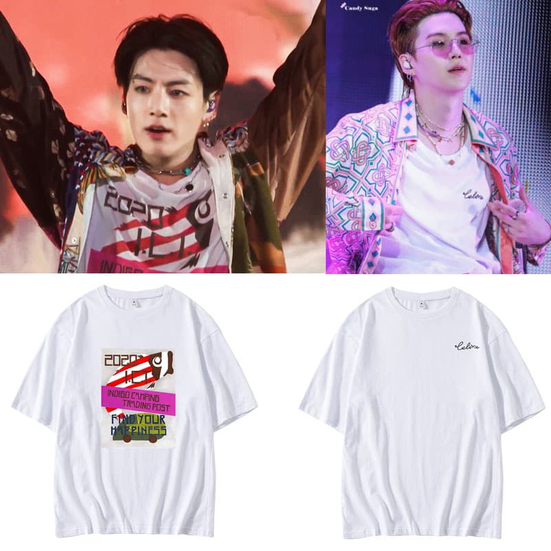 BTS Suga Jungkook Style Round Neck Loose Print Casual Short Sleeve Summer T-Shirt for Men