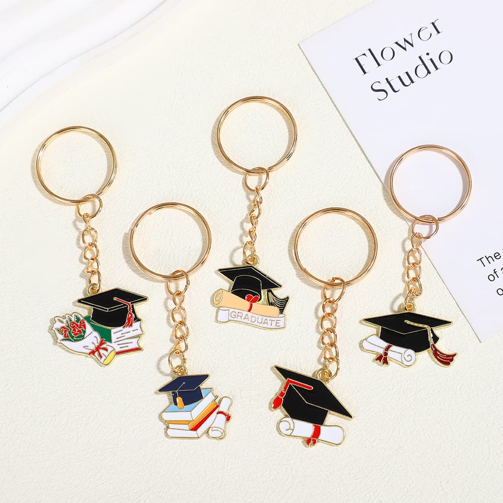 Cross-border Graduation Season Back-to-School Student Graduation Cap Series Drop Oil Keychain Pendant Accessories Wholesale