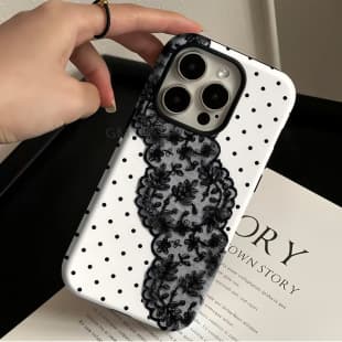 Factory wholesale black and white polka dot lace iPhone 17 Pro Max case, iPhone 13 protective cover, custom image