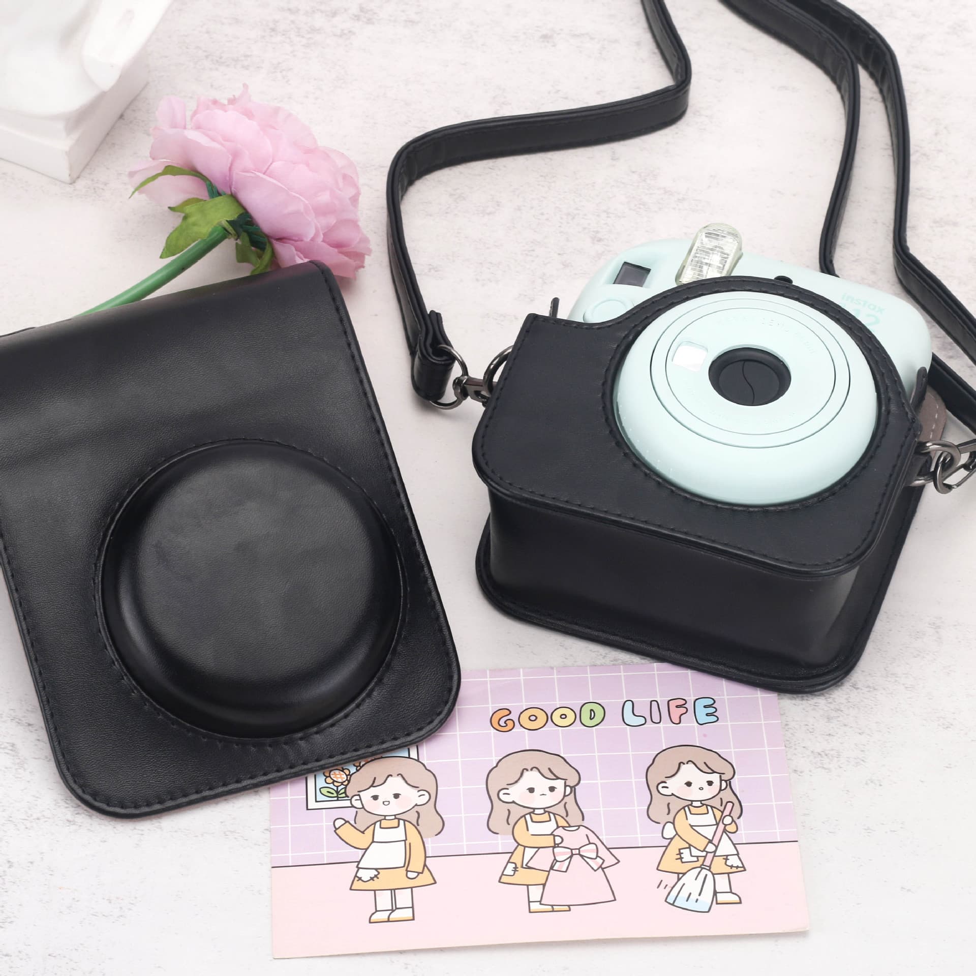 Polaroid brown mini12 special Maillard black and brown camera storage bag can store photos in the back, simple and versatile