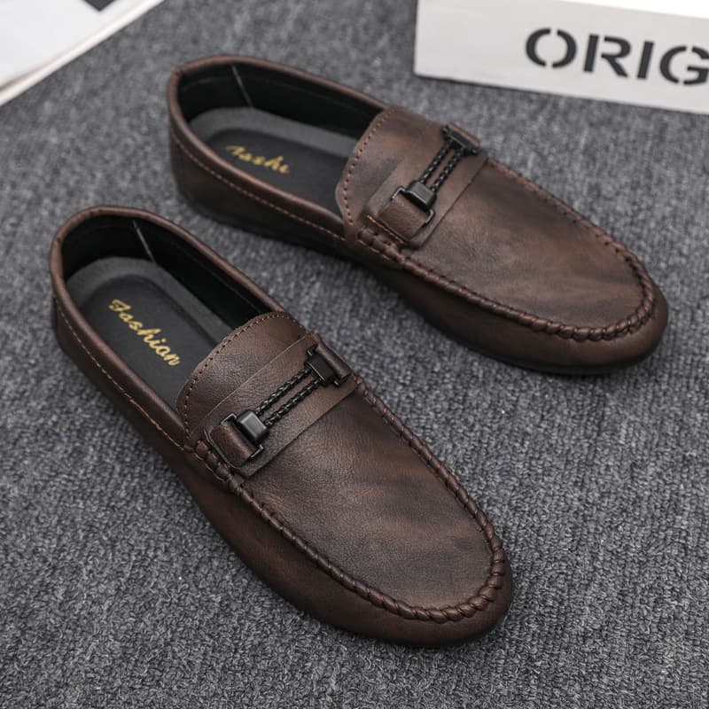 Men's Loafers Summer 2025 New Style British Style Business Casual Leather Shoes Slip-on Driving Soft Sole Trendy Shoes