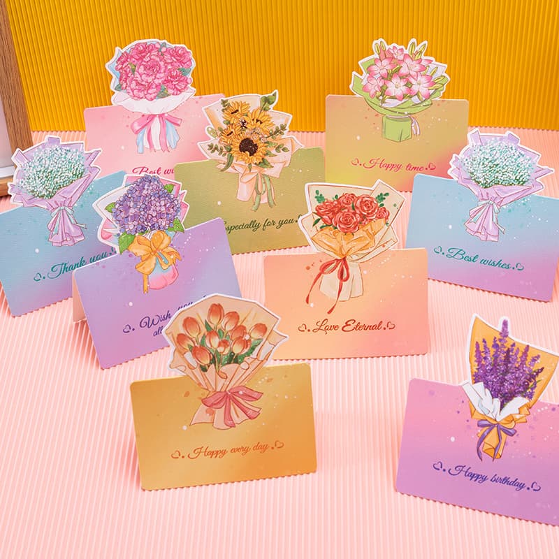3D Bouquet Flower Greeting Card, Premium Small Card, Creative Birthday Blessing Card, Simple Handwritten Thank You Card
