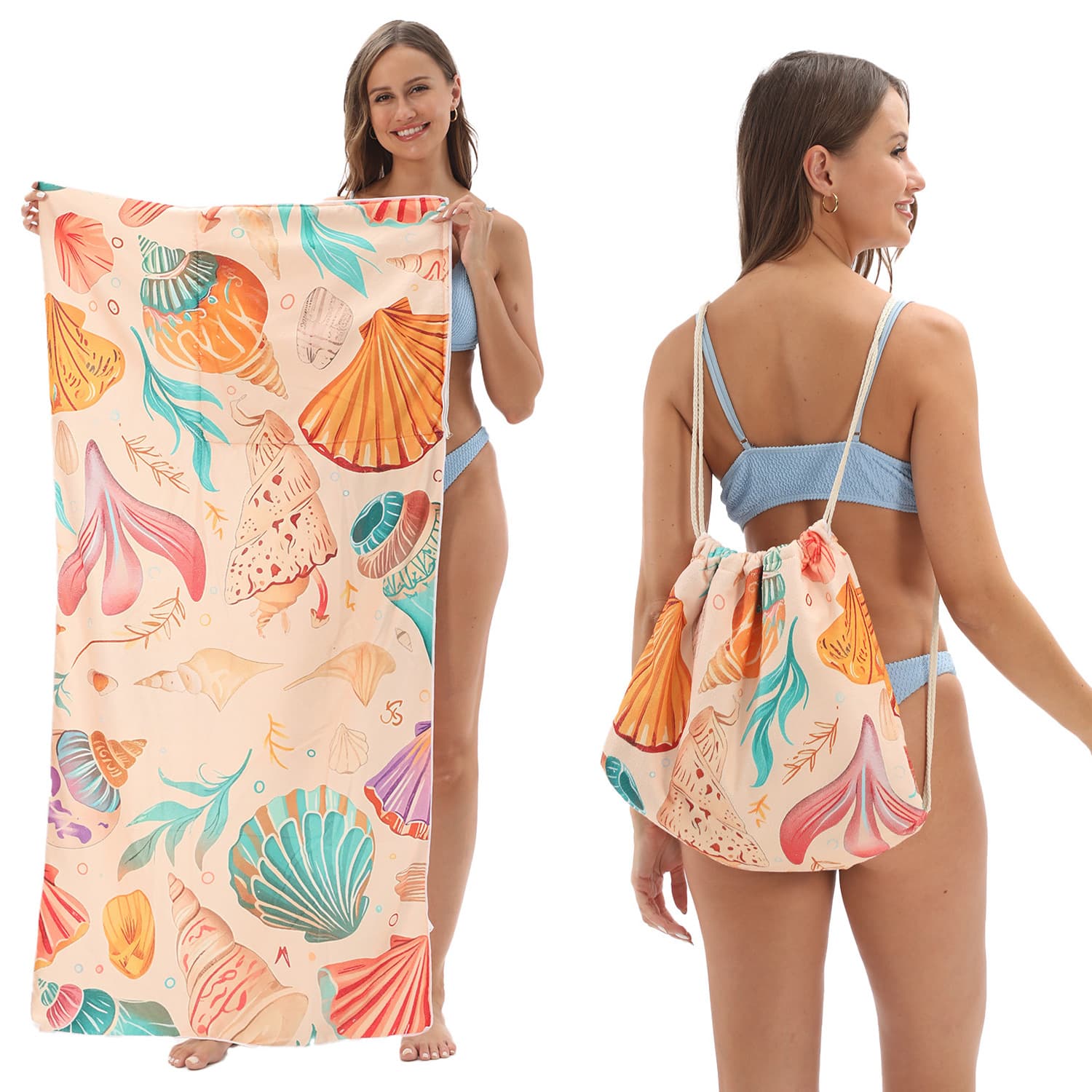 Cross-border 80X160 Large Foldable Beach Towel Printed Bath Towel Integrated Beach Towel All-in-One Portable