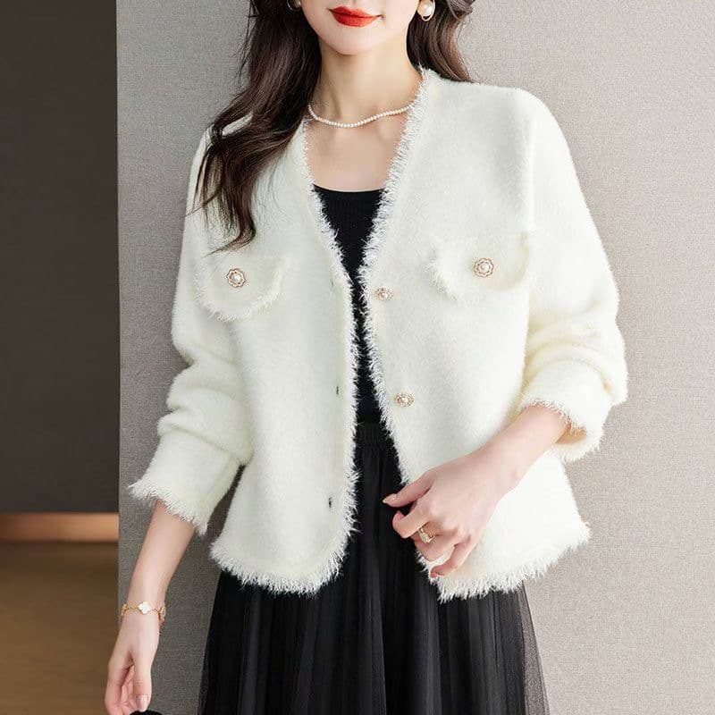 High-end cardigan, chic women's top, 2025 autumn/winter new style, faux mink fleece, tassel, Chanel-style coat.
