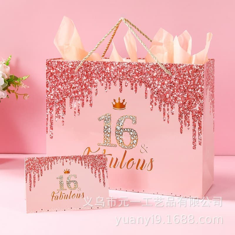 Spot rose gold birthday gift bag 16 years old 50 years old portable return gift bag exquisite companion gift bag decorative paper bag