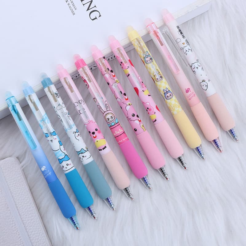 Cartoon Colorful Erasable Gel Pen, Retractable Thermal Erasable Ink Pen for Elementary Students, Friction Erasable Water-Based Pen, In Stock
