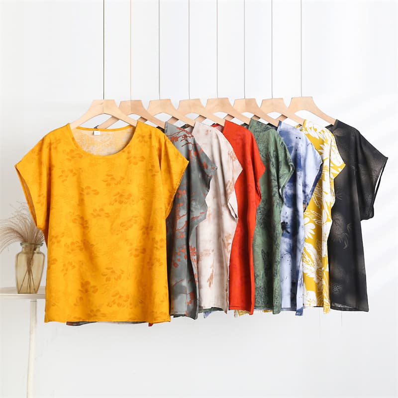 Silk-like Blouse for Middle-aged and Elderly Women, New Style, Single Piece, Homewear, Short Sleeve, Plus Size, Mother's Outfit