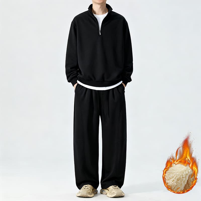 Plus Size Men's Fleece Set, Half-Zip Stand Collar Sweatshirt, Cross-border Trade, Thickened Sportswear, One-Piece Drop Shipping