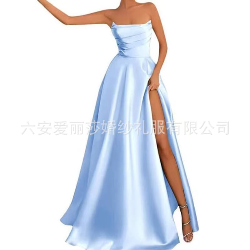 European and American Banquet Gown Ins Amazon Sequin Large Skirt Strapless Split Dress Sexy Fashion